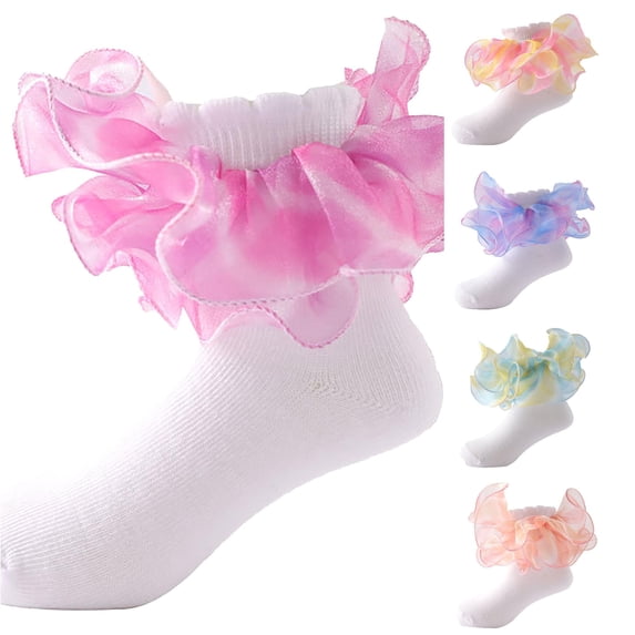 HNMKIU Toddler Girls Lace Socks with Ripple Ruffle Floor Socks for Hot Pink,4-6 Years