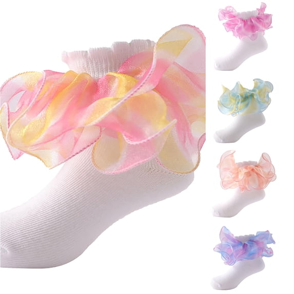 HNMKIU Toddler Girls Lace Socks with Ripple Ruffle Floor Socks for PK2,6-8 Years
