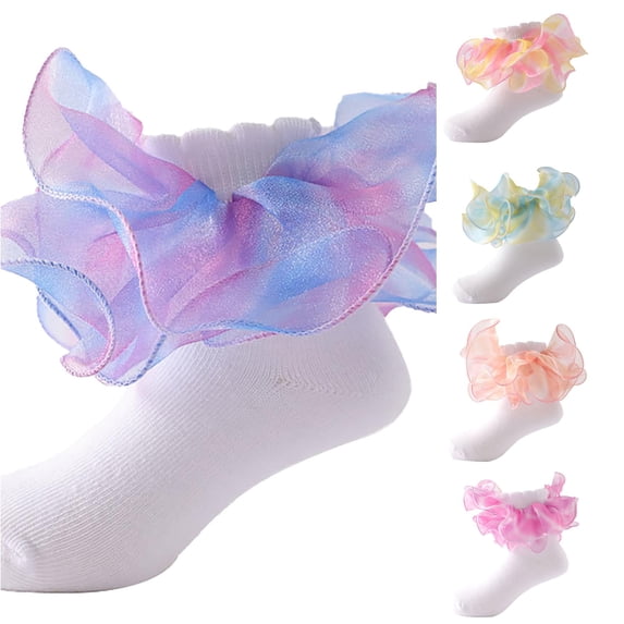 HNMKIU Toddler Girls Lace Socks with Ripple Ruffle Floor Socks for Purple,6-8 Years