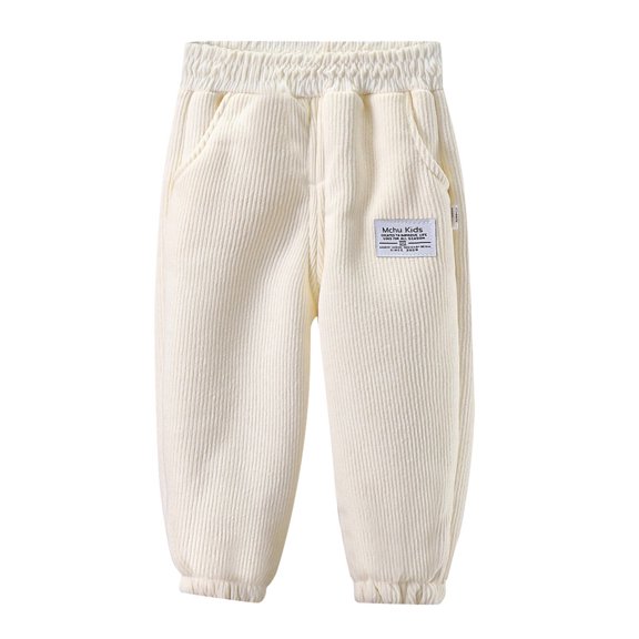 HNMKIU Toddler Pants Kids Baby Girls Boys Athletic Jogger Sweatpants Lined Thick Winter Warm Long Bottoms Trousers Beige,5-6 Years