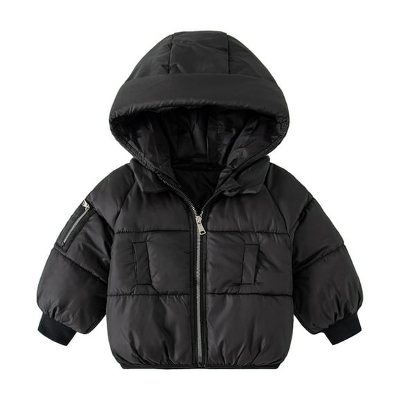 HNMKIU Toddler Winter Coat for Boys and Girls Thick Warm Hooded Jacket Patchwork Long Sleeve Outerwear for Kids 3-Black,18-24 Months