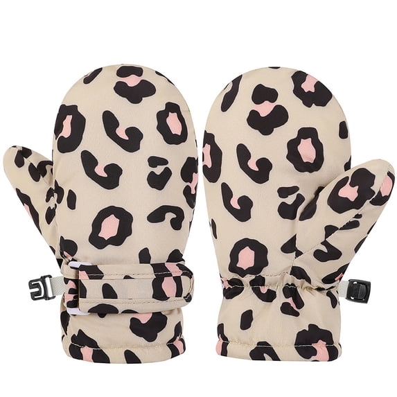 HNMKIU Toddler Winter Skiing Mittens with Playful Leopard Print Design for Outdoor Play and Cold Weather Khaki,6-24 Months