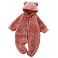 thumbnail image 1 of HNMKIU Toddlers Warm Outfit Fall Romper for Baby Boys Girls Lined Hooded Jumpsuit With Bear Ears and Long Sleeve Z04_Watermelon Red,3-6 Months, 1 of 7