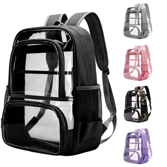 HNMKIU Back to School Transparent Schoolbag With Multiple Pockets Large Capacity Stadium Backpack For Daily Commute And Business Use ,Black