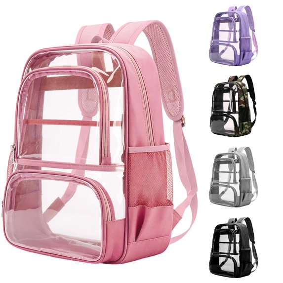 HNMKIU Back to School Transparent Schoolbag With Multiple Pockets Large Capacity Stadium Backpack For Daily Commute And Business Use ,Red