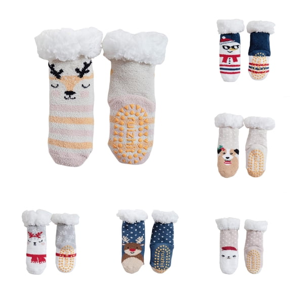 HNMKIU Trends Baby Slipper Socks Toddler Fuzzy Warm Non Winter Kids PK2,S