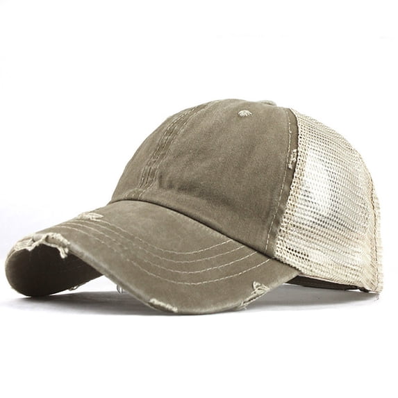 HNMKIU Unisex Trucker Baseball Hat with Ponytail Visor for Buns and Messy Hairstyles Khaki,One Size