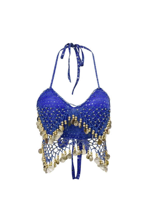 Tube Tops Festival Dance Sequin Tube Top Bra for Women Performance Wear Sling Chest Wrap Blue,One Size