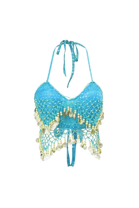 Tube Tops Festival Dance Sequin Tube Top Bra for Women Performance Wear Sling Chest Wrap Sky Blue,One Size