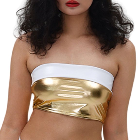 HNMKIU Tube Tops Women's Performance Tube Top Nightclub Dress Strapless Bandeau for Evening Out Gold,M