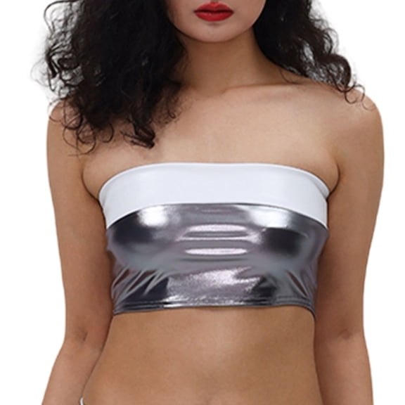 HNMKIU Tube Tops Women's Performance Tube Top Nightclub Dress Strapless Bandeau for Evening Out Silver,S