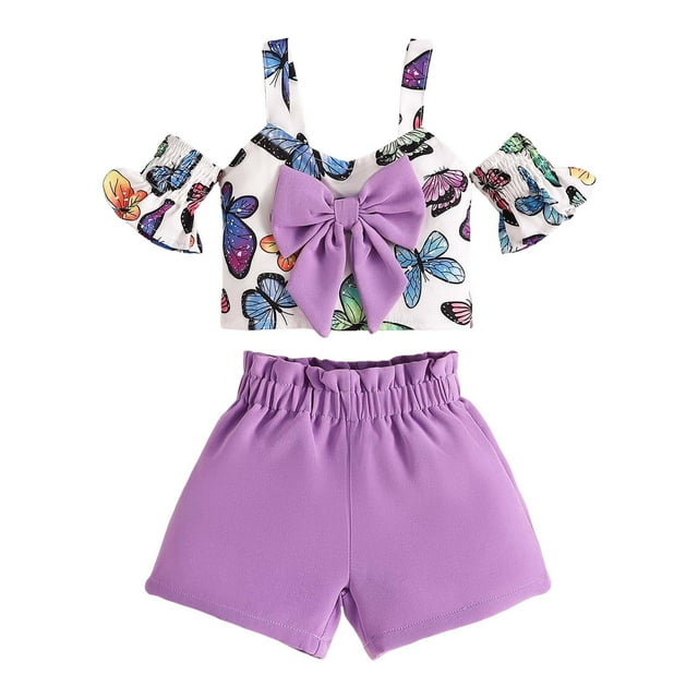 HNMKIU Two Piece Short Set Toddler Girls Short Sleeve Bowknot Animal