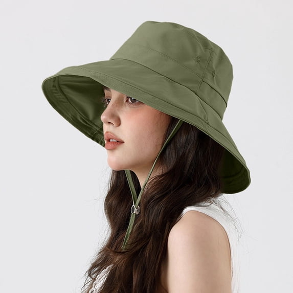 HNMKIU Unisex Adjustable Drawstring Bucket Hat for Outdoor Summer Activities Lightweight Breathable Sun Comfort Army Green,One Size