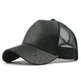thumbnail image 1 of HNMKIU Unisex Glitter Trucker Baseball Cap with Ponytail Hole for Messy Buns and Adjustable Visor Black,One Size, 1 of 8