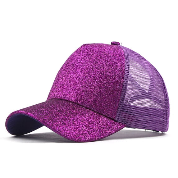 HNMKIU Unisex Glitter Trucker Baseball Cap with Ponytail Hole for Messy Buns and Adjustable Visor Purple,One Size