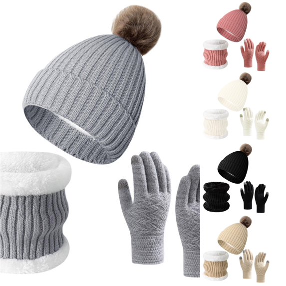 HNMKIU Unisex Knitted -Lined Winter Accessory Set with Scarf and for Cold Weather Grey - One Size
