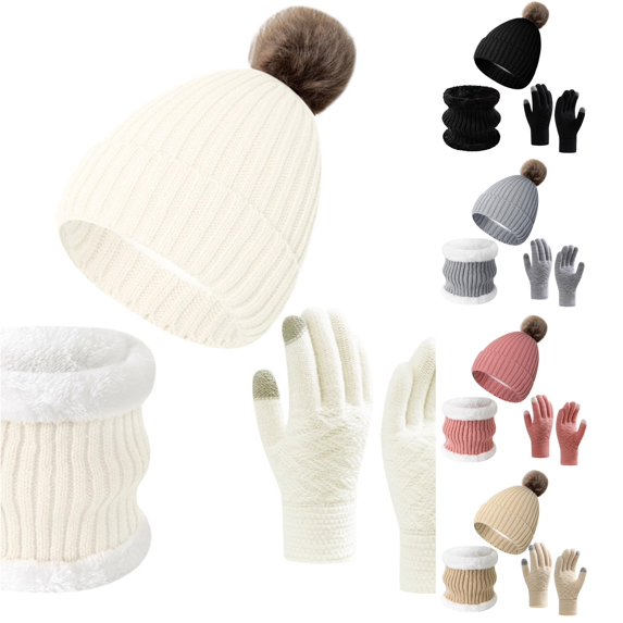 HNMKIU Unisex Knitted -Lined Winter Accessory Set with Scarf and for Cold Weather White - One Size