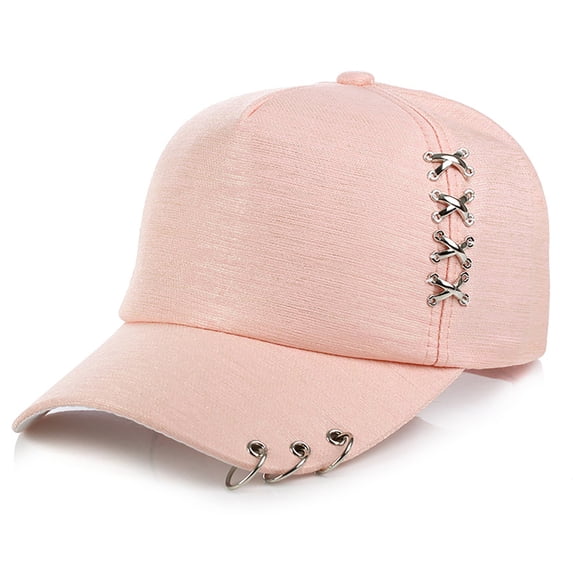 HNMKIU Unisex Solid Color Fashion Casual Cap with Decorative Metal Rings for Outdoor Activities Pink,One Size