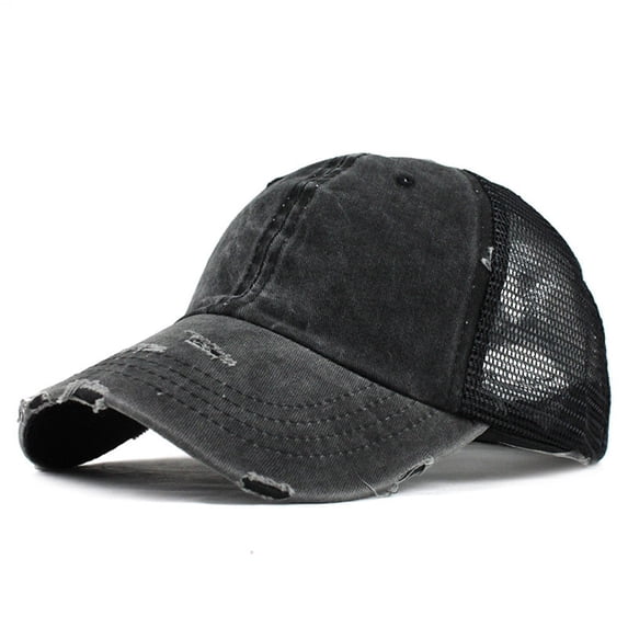 HNMKIU Unisex Trucker Baseball Hat with Ponytail Visor for Buns and Messy Hairstyles Black,One Size