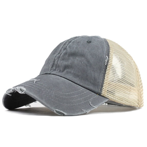 HNMKIU Unisex Trucker Baseball Hat with Ponytail Visor for Buns and Messy Hairstyles Grey,One Size