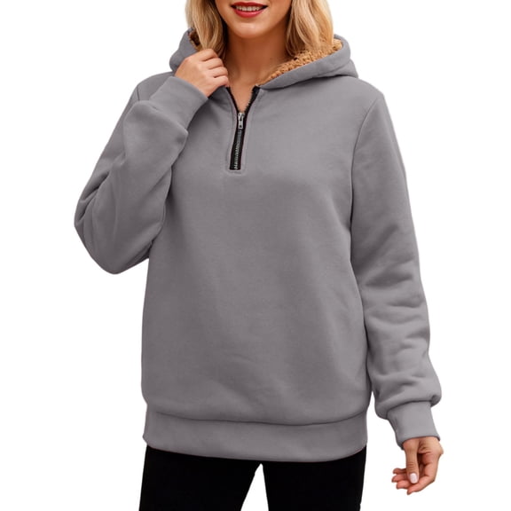 HNMKIU Unisex Winter Lined Half Zip Hoodies for Women and Men Cozy Soft Warm Hooded Pullover Top for Casual Comfort Wear Grey,XS