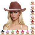 thumbnail image 1 of HNMKIU Unisex Woolen Western Cowboy Top Hat Featuring Rhinestone Embellishments For Men And Women Khaki,One Size, 1 of 5