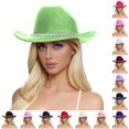 thumbnail image 1 of HNMKIU Unisex Woolen Western Cowboy Top Hat Featuring Rhinestone Embellishments For Men And Women Light Green,One Size, 1 of 5