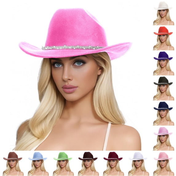 HNMKIU Unisex Woolen Western Cowboy Top Hat Featuring Rhinestone Embellishments For Men And Women Watermelon Red,One Size