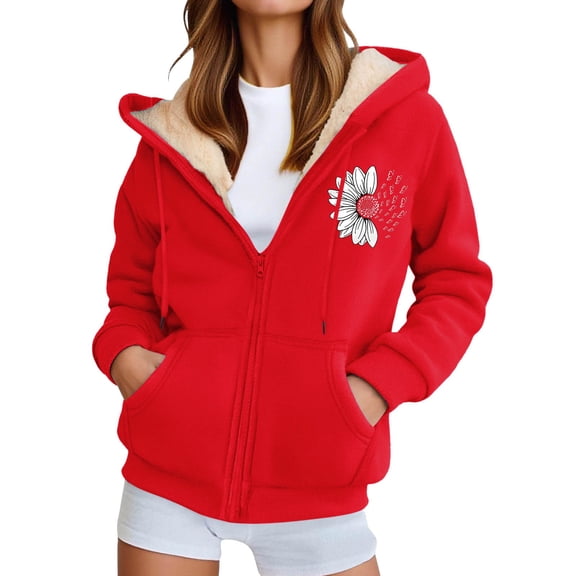 HNMKIU Unisex Zip Up Hoodie Plus Size Print Hoodie Casual Warm Pullover Jacket for Outdoor Sports and Winter Comfort 07_Red,L