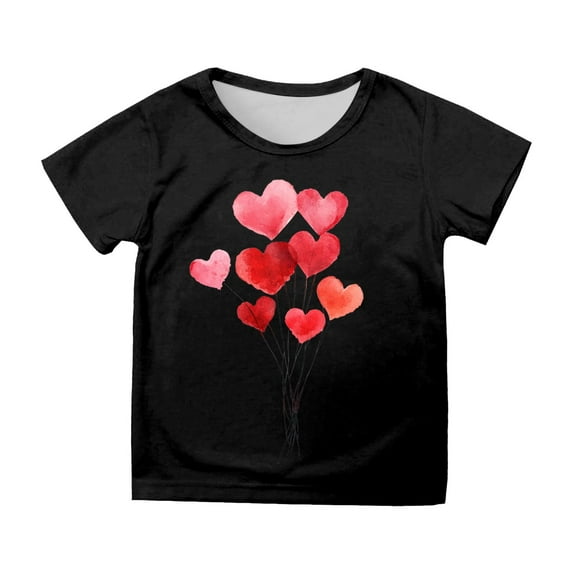HNMKIU Valentine's Day T shirts Tops Girls Casual Short Sleeve Printed Tee Shirt Cute Graphic Theme Top Black,6-7 Years