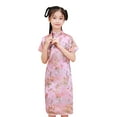 thumbnail image 1 of HNMKIU Vintage Floral Chinese Dress Qipao Cheongsam For Toddler Girls Birthday Party And Festive Outfit Short Sleeve Design Pink,12-18 Months, 1 of 2