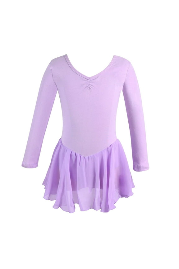 Warm Ballet Clothing For Girls Long Sleeve Dance Dress With Tutu Skirt Winter Performance Leotard Purple,5-6 Years