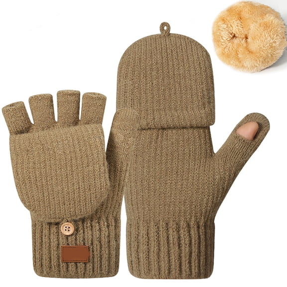 HNMKIU Warm Half Finger Knitted Gloves Mittens for Cold Weather Winter Autumn Thermal Hand Comfortable Touchscreen Writing Coffee,One Size