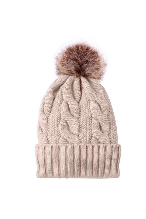 Warm Knitted Winter Baseball Cap for Women with Fashionable Hemming Detail Khaki,One Size