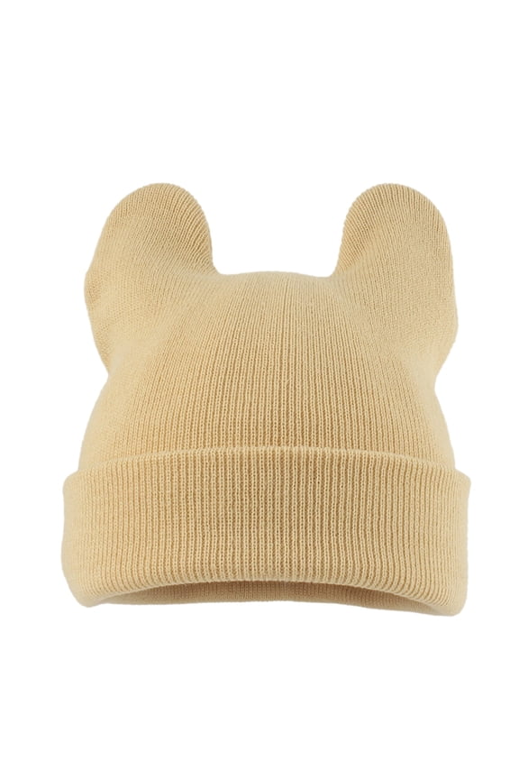 HNMKIU Warm Knitted Winter with Cute Ears Winter Hats for Women Soft Lined Rolled Brim Hat for Outdoor Fall and Winter Z112-Beige,One Size