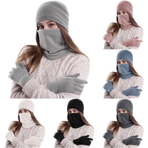 HNMKIU Warm Winter Knitted Wool Plus Velvet Padded Hats And Scarves GY2 - One Size