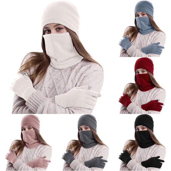 HNMKIU Warm Winter Knitted Wool Plus Velvet Padded Hats And Scarves White - One Size