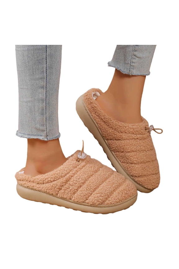Warm Slippers for Women Women Adjustable Cord Lock Open Back Indoor Soft Warm Comfortable Home Shoes Cozy Slippers for Women Brown,9