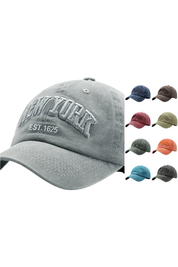 Washed Denim Baseball Cap With Embroidered Letters Unisex York Style Dad Hat Light Gray,One Size