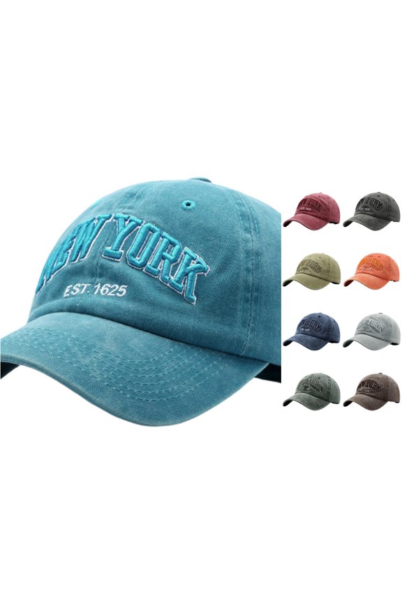 Washed Denim Baseball Cap With Embroidered Letters Unisex York Style Dad Hat Sky Blue,One Size