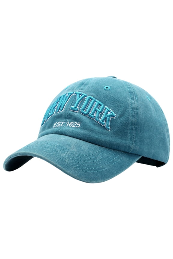Washed Denim Embroidered Letter Baseball Cap Unisex York Style Casual Dad Hat For Everyday Wear Sky Blue,One Size