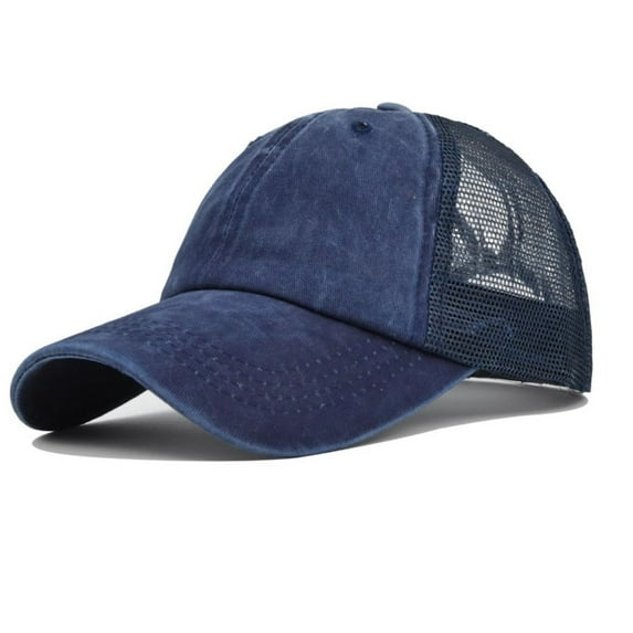 HNMKIU Washed Denim Peaked Cap for Men and Women Classic Solid Color Baseball Hat with Splicing Design Navy,One Size