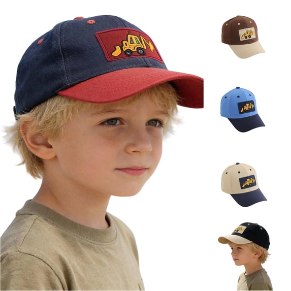 HNMKIU Washed Kids Baseball Cap With Excavator Design Soft Adjustable Toddler Hat For Boys And Girls Navy,2-8 Years