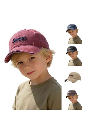 Washed Letter Kids Baseball Cap Cartoon Adjustable Toddler Hat For Boys Girls Spring Summer Outdoor Casual School Party Red,2-8 Years