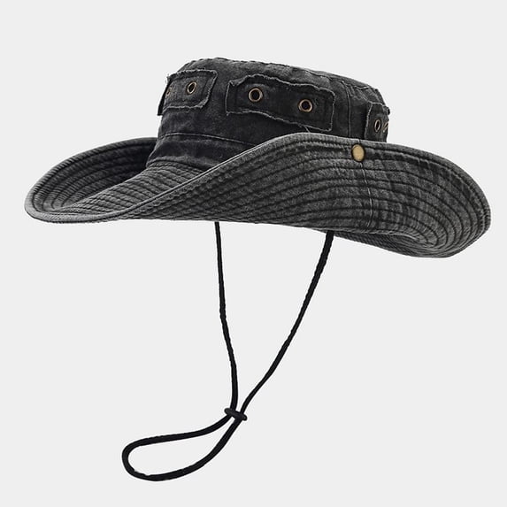 HNMKIU Washed Unisex Sun Hat with Brass Buckle for Outdoor Hiking Camping and Jungle Fishing Adventures Black,One Size