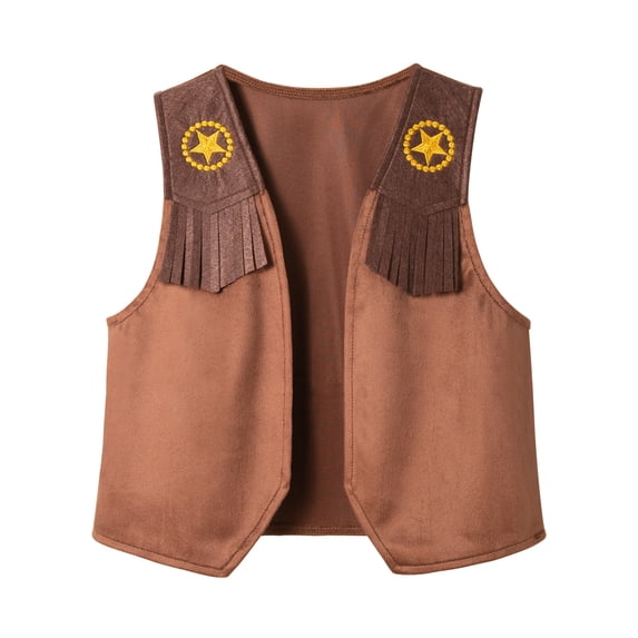 HNMKIU Western Cowboy Fringe Vest for Boys Role Play Dress Up Festival Party Outfit Brown,6-7 Years