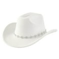 thumbnail image 1 of HNMKIU Western Cowboy Hat for Men and Women Bohemian Style Fedora Fashion Accessory with Rhinestone Embellishments and Curved Brim,White, 1 of 4