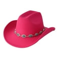 thumbnail image 1 of HNMKIU Western Cowboy Hat for Men and Women - Turquoise Bohemian Wide Brim Design Party Hat with Chain - Fashionable Unisex Accessory,Hot Pink, 1 of 3