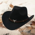 thumbnail image 1 of HNMKIU Western Cowboy Jazz Bowler Hat with Unique Cow Head Embellishment for Ethnic Style Black,M, 1 of 3