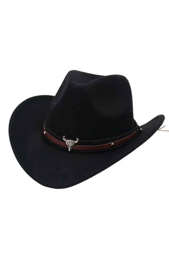 HNMKIU Western Cowboy Style Hat - Jazz Bowler with Cow Head Decoration Ethnic Design for Distinctive Fashion,Black